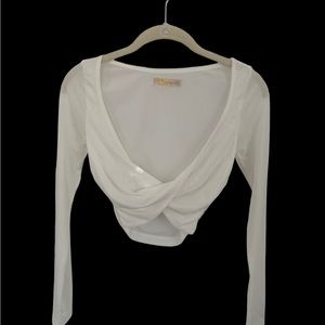 Blossom Mesh Long Sleeve Twist Front Crop Top